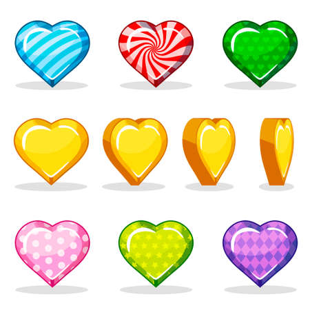 Cartoon colorful set of heart glossy, vector game turn-based animationのイラスト素材