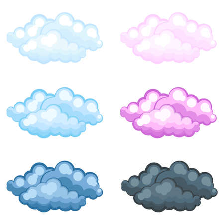 set of different funny cartoon fluffy clouds, Vector illustration.のイラスト素材