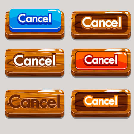 Vector Cartoon wood buttons CANCEL for game or web design, gui elements setのイラスト素材