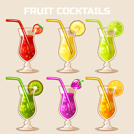 glass of cold fruit cocktails with ice. Set of food and drinkのイラスト素材