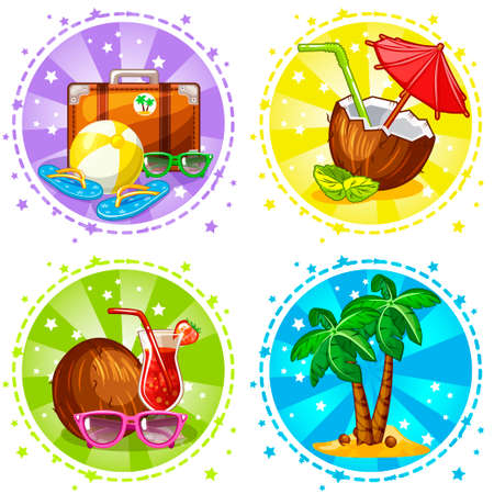 Vacation and travel background and icon. Set summer symbols. Vector Stock Illustrationのイラスト素材