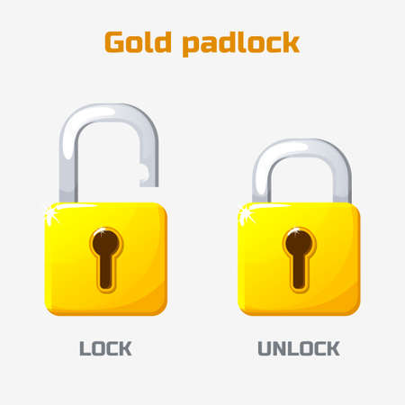 Cartoon gold padlock. Lock and unlock.のイラスト素材