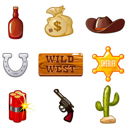 Icons for Wild West computer game. Cowboy objectsのイラスト素材