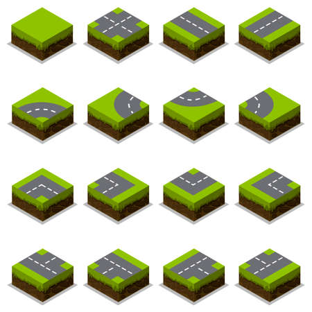 Assembled Isometric Road Intersection in elementのイラスト素材