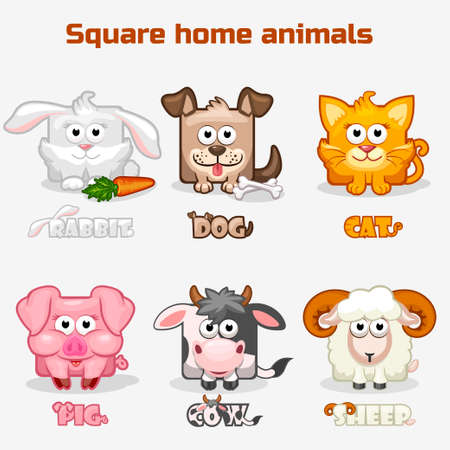 cute cartoon square Home animalsのイラスト素材