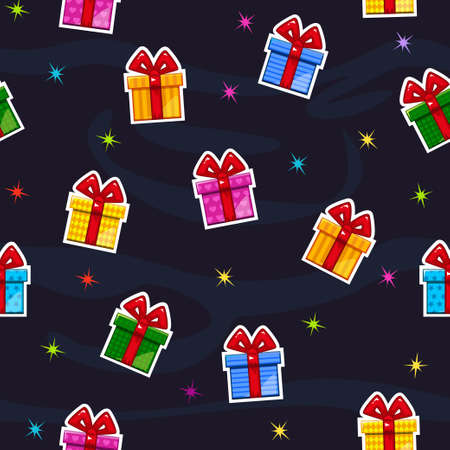 Seamless pattern with Flat gift box icons set sticker