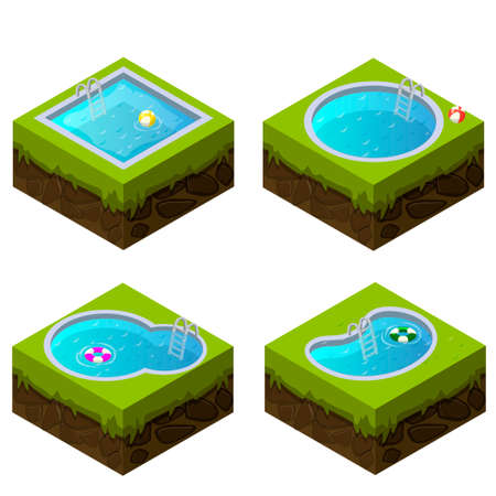 Isometric swimming pool different shapes in vectorのイラスト素材