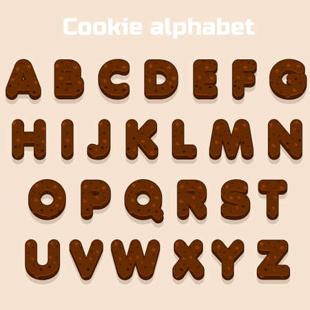 Cartoon Chocolate cookie font, biskvit alphabet, vector food lettersのイラスト素材