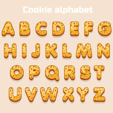 Cartoon cookie font, biskvit alphabet, vector food lettersのイラスト素材