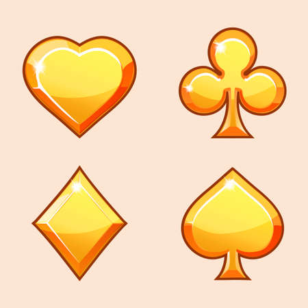 Vector set illustration of gold icons of playings cards, isolated on the white background. Series of Gaming and Gambling Illustrationsのイラスト素材