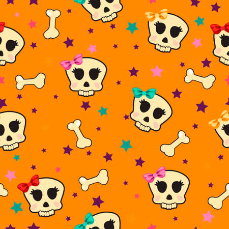 Seamless with stars and the bones of the skull girl glamorous, set3のイラスト素材