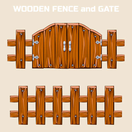 wooden fence and gate in vector objectのイラスト素材
