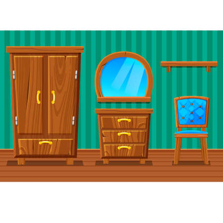 Set cartoon funny wooden furniture , Living room in vectorのイラスト素材