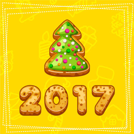 Merry Christmas and Happy New Year, tree cookies in vectorのイラスト素材