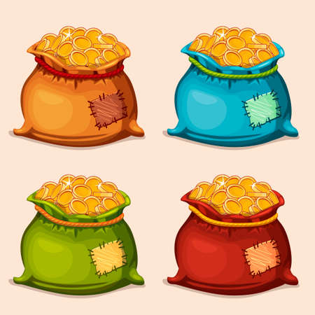 cartoon colors full bag of gold coins in vectorのイラスト素材