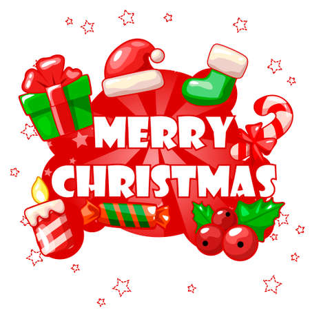 collection greeting card with Merry Christmas, icons setのイラスト素材