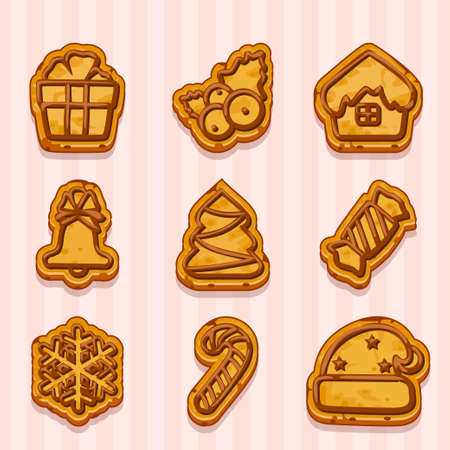 shaped cookies for Christmas and New Year, holiday symbols, set 1のイラスト素材