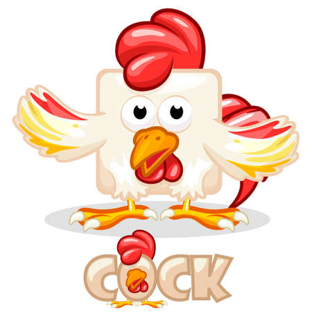 cute cartoon square cock and text in vectorのイラスト素材
