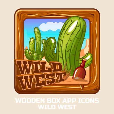 square Wooden box WILD WEST, app icons in vectorのイラスト素材