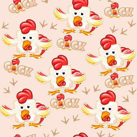 Seamless pattern square cartoon cock in vectorのイラスト素材
