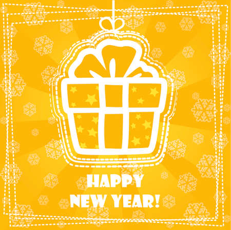 Collection greeting card, Happy New Year, Christmas decorations, gift on orange Backgroundのイラスト素材