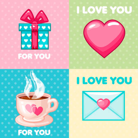 Cartoon love icons collection, pack of nice valentine greeting cardsのイラスト素材