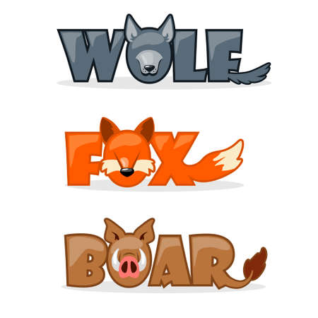 set cute cartoon forest wild animalsのイラスト素材