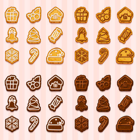 Big set, shaped cookies for Christmas and New Year, holiday symbolsの写真素材