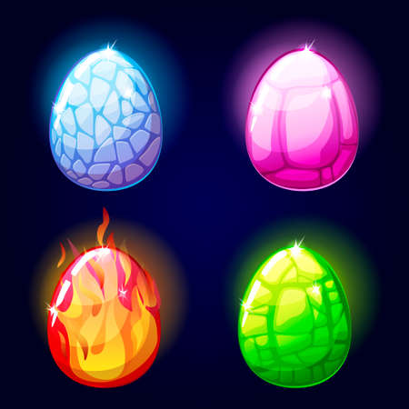 Magic set icons, dragon eggs, game elementsのイラスト素材