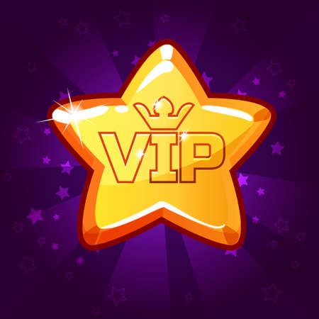 Cartoon vector VIP Gold star, background glow, set 8のイラスト素材