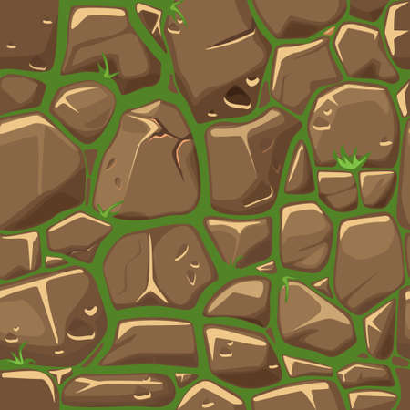 Stone on grass texture in brown colors seamless background. Vector illustrationのイラスト素材