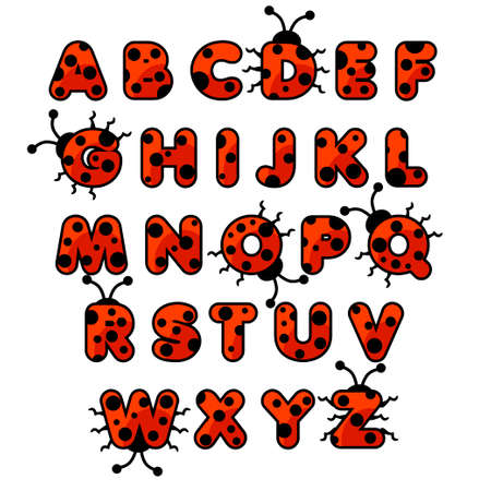 Cute cartoon ladybug zoo alphabet. English abc animals education cards kids on white backgroundのイラスト素材