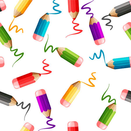 Cartoon Seamless pattern set of colored wood pencilsのイラスト素材
