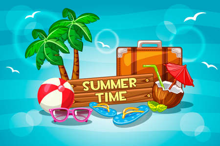 Vector Illustration Summer time with cartoon Objectsのイラスト素材