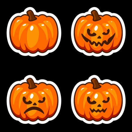 Vector Funny cartoon halloween pumpkin sticker iconsのイラスト素材