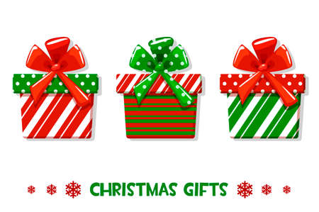 Vector cartoon christmas green-red giftsのイラスト素材