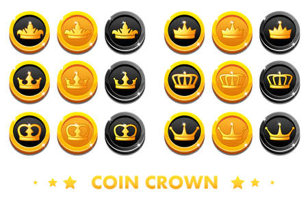 Cartoon Gold and black coins with the emblem crownのイラスト素材