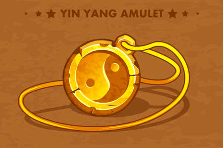 Illustration cartoon golden circle old amulet Yin Yangのイラスト素材