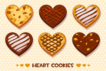 Vector Heart shaped Gingerbread and chocolate cookies, set Happy Valentines dayのイラスト素材