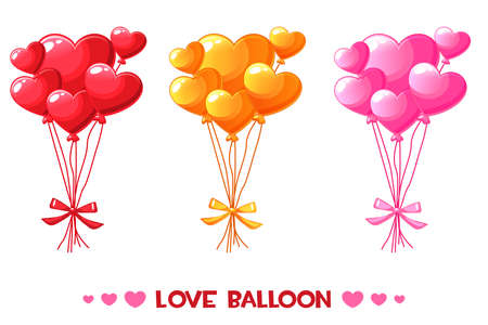 Cartoon colored heart balloons, set Happy Valentines dayのイラスト素材