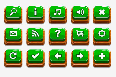 Green Wood buttons with different menu elementsのイラスト素材