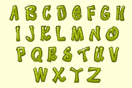 Cartoon cactus font with alphabetsのイラスト素材