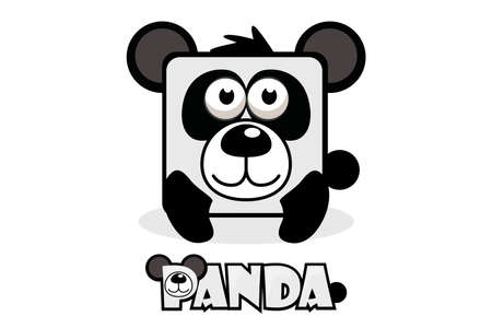 Cute cartoon square panda. Set vector animals on white background.のイラスト素材