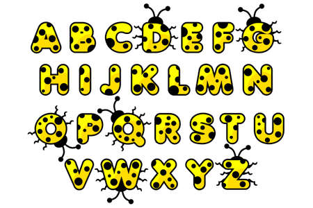 Yellow ladybug alphabet. English abc animals, education cards kids.のイラスト素材