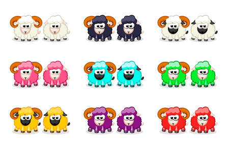 Cartoon cute funny colored sheep and ramのイラスト素材