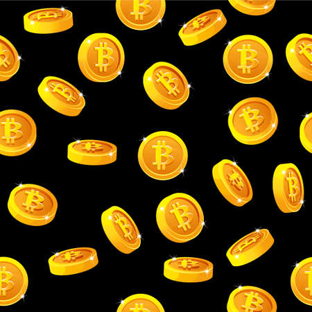 Rotation Bitcoin coins seamless Pattern. Digital internet currency, vector backgroundのイラスト素材