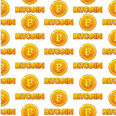Logo Bitcoin illustration seamless pattern background golden coins isolated with bitcoin sign. Cryptocurrency electronicのイラスト素材