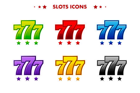 Glossy 777 jackpot symbol, colored app icon vector objects for asset game and game twist.のイラスト素材