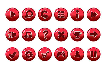 Glossy red Buttons for all kinds of Casual, Cartoons elements for games assetsのイラスト素材