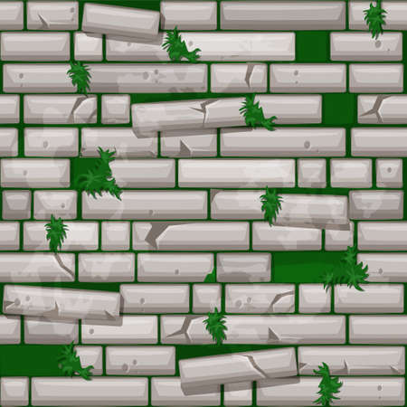 seamless texture grey old stone wall and grassのイラスト素材